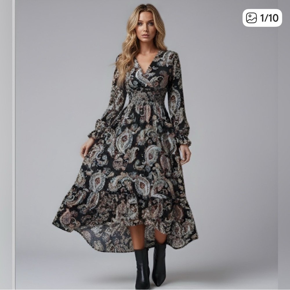 Boho Paisley Print Belted A-line Dress